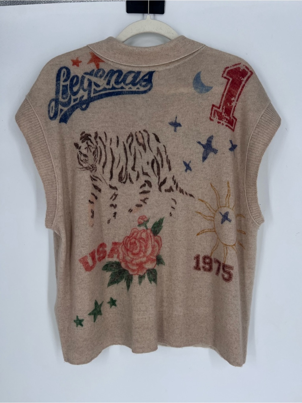 Pilcro 100% Cashmere Colorful Graphic Printed Cream Knit Sweater Vest XL - Picture 8 of 8